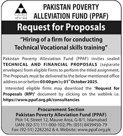 Pakistan Poverty Alleviation Fund Islamabad Tender Notice